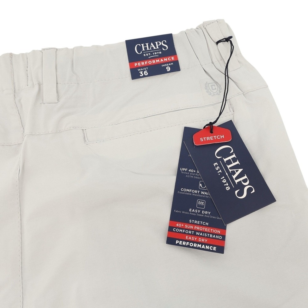 Chaps Performance Mens Shorts 36 Grey Stretch Comfort Waistband NEW MSRP $65